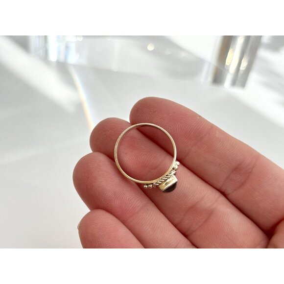 Black Onyx Square Bezel Set Rope Framed 925 Sterling Silver Vintage Ring - sz 6 - Picture 8 of 11